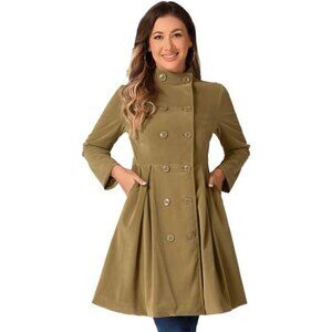 Velvet A-Line Coat for Women Khaki